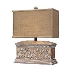 Pinder Distressed Table Lamp In Corbel Finish With Burlap Shade