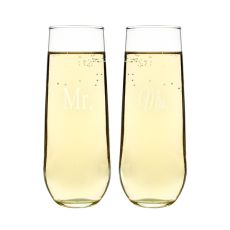 Mr. & Mrs. Stemless Champagne Flutes
