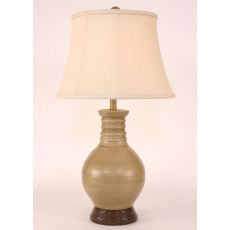 Coastal Lamp Round Pot W/ Ribbed Neck - Cottage Glaze High Gloss/Coffee Accent