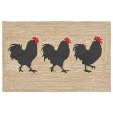 Liora Manne Frontporch Roosters Indoor/Outdoor Rug Natural 24 in. x 60 in.
