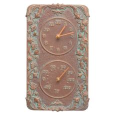 Acanthus Indoor Outdoor Wall Clock & Thermometer , Copper Verdigris