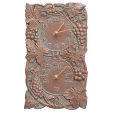 Grapevine Indoor Outdoor Wall Clock & Thermometer , Copper Verdigris