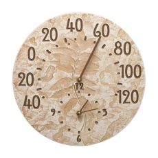 Sumac 14" Indoor Outdoor Wall Clock & Thermometer, Weathered Limestone