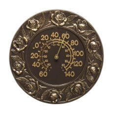 Rose 12" Indoor Outdoor Wall Thermometer, French Bronze