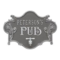 Custom Hops & Barley Beer Pub Plaque , Pewter / Silver