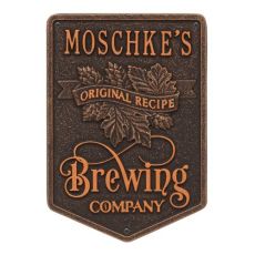 Personalized Original Recipe Brewing Company Beer Plaque, Antique Brass