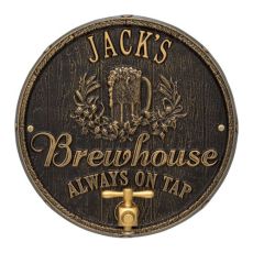 Custom Oak Barrel Beer Pub Plaque, Dark Bronze / Gold