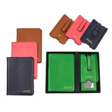 Personalized Green Leather Passport Holder & Luggage Tag Set