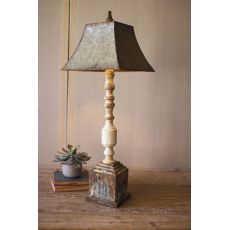 Tall Turned Banister Lamp With Metal Shade