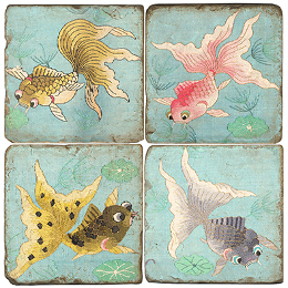 Goldfish Ii Marble Coasters Set Of 4