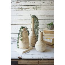 Hand Carved Tall Wooden Vases, Set of 3