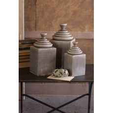 Grey Textured Ceramic Canisters With Pyramid Tops Set of 3