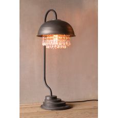 Metal Dome Table Lamp With Hanging Glass Gems