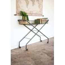 Rolling Metal Basket Console