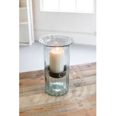 Ribbed Glass Candle Cylinder W Rustic Insert - Medium