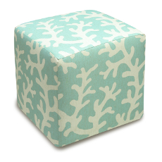 Coral Linen-Upholstered Cube Ottoman