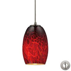 Maui 1 Light Pendant In Satin Nickel And Firebrick Glass - Includes Recessed Lighting Kit