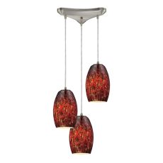Maui 3 Light Pendant In Satin Nickel And Ember Glass