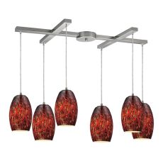Maui 6 Light Pendant In Satin Nickel And Ember Glass