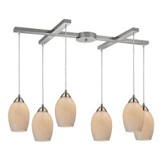 Favela 6 Light Pendant In Satin Nickel And Cocoa Glass