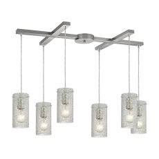 Ice Fragments 6 Light Pendant In Satin Nickel And Clear Glass