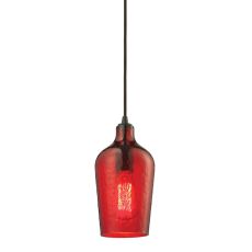Hammered Glass 1 Light Pendant In Oil Rubbed Bronze And Red Glass