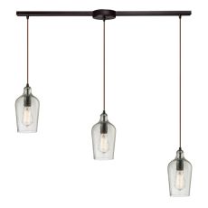Hammered Glass 3 Light Pendant In Oil Rubbed Bronze And Clear Glass