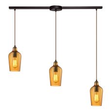 Hammered Glass 3 Light Pendant In Oil Rubbed Bronze And Amber Glass