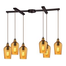Hammered Glass 6 Light Pendant In Oil Rubbed Bronze And Amber Glass