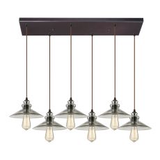 Hammered Glass 6 Light Pendant In Oil Rubbed Bronze
