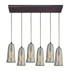 Hammered Glass 6 Light Pendant In Oil Rubbed Bronze