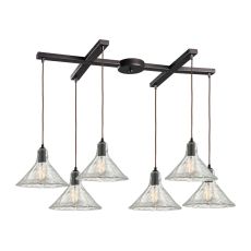 Hand Formed Glass 6 Light Pendant In Oil Rubbed Bronze