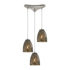 Fissure 3 Light Pendant In Satin Nickel And Smoke Glass