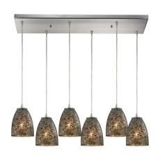 Fissure 6 Light Pendant In Satin Nickel And Smoke Glass