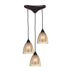 Layers 3 Light Pendant In Oil Rubbed Bronze And Amber Teak Glass