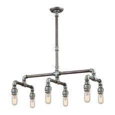 Cast Iron Pipe 6 Light Chandelier In Weathered Zinc