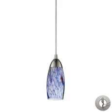 Milan 1 Light Pendant In Satin Nickel And Starburst Blue Glass - Includes Recessed Lighting Kit