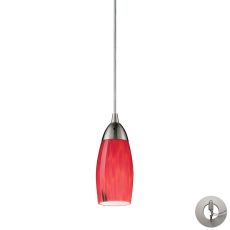Milan 1 Light Pendant In Satin Nickel And Fire Red Glass - Includes Recessed Lighting Kit