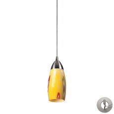 Milan 1 Light Pendant In Satin Nickel And Yellow Blaze Glass - Includes Recessed Lighting Kit