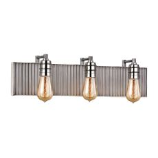 Corrugated Steel 3 Light Vanity In Weathered Zinc And Polished Nickel