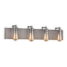 Corrugated Steel 4 Light Vanity In Weathered Zinc And Polished Nickel