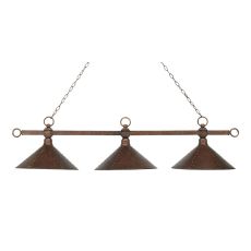 Designer Classic 3 Light Billiard In Antique Copper With Hand Hammered Iron Shades
