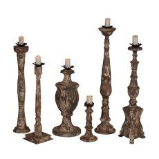 Set Of Six Carved Candle Sticks, Gray