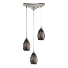 Formations 3 Light Pendant In Satin Nickel And Ashflow Glass