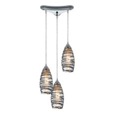 Twister 3 Light Pendant In Polished Chrome And Vine Wrap Glass