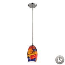 Surrealist 1 Light Pendant In Polished Chrome And Multicolor Glass - Includes Recessed Lighting Kit