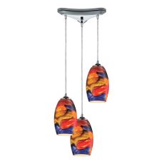 Surrealist 3 Light Pendant In Polished Chrome And Multicolor Glass