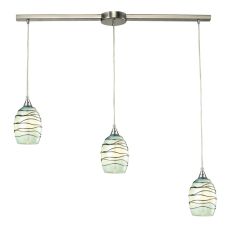 Vines 3 Light Pendant In Satin Nickel And Mint Glass