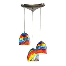 Colorwave 3 Light Pendant In Satin Nickel And Rainbow Streak Glass
