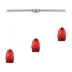 Tidewaters 3 Light Pendant In Satin Nickel And Ruby Glass